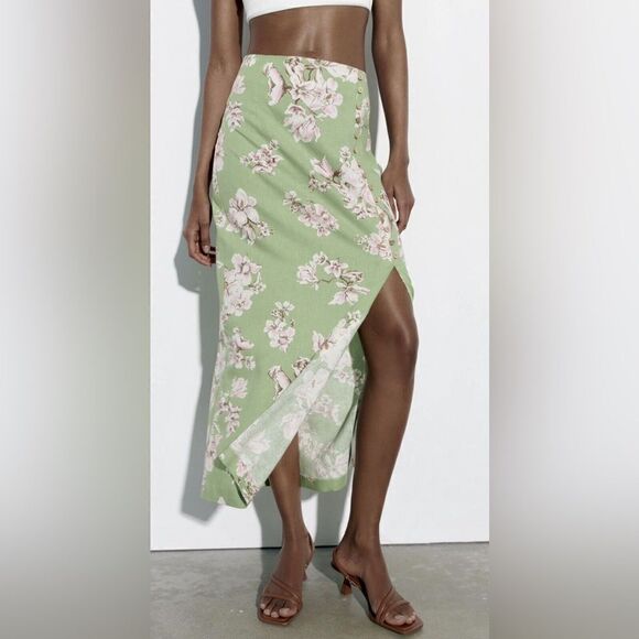 Zara Linen Blend Floral Skirt New - Picture 6 of 7